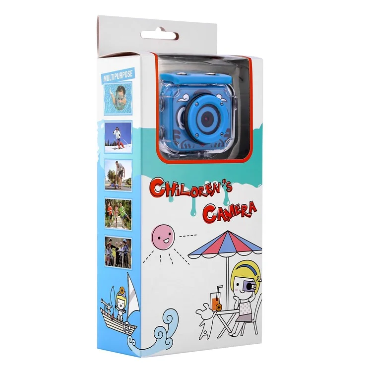 AT-G20G 2 inch LCD Screen Mini Kids Camera 12MP HD Portable Children Camera Camcorder with Build-in Games Waterproof Case (without TF Card) - Blue