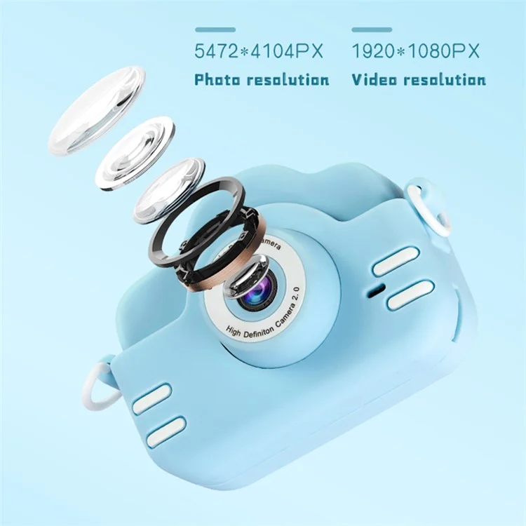 A3X 2.0" IPS Screen 1080P Mini Digital Camera Cartoon Dual Lens Camera Early Education Toy Birthday Gift - Blue