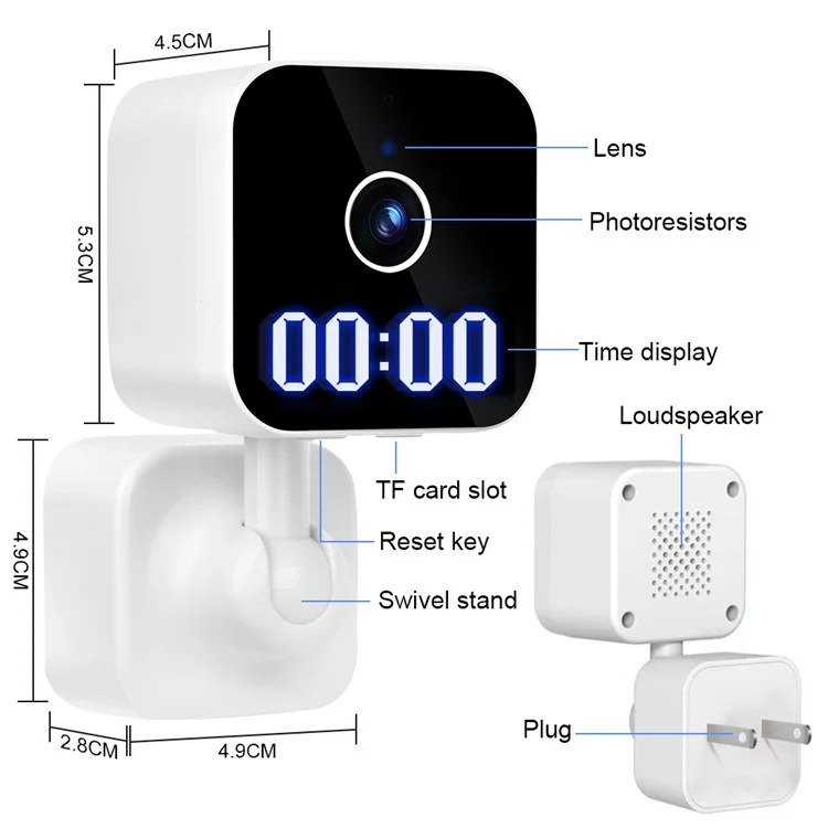 K1 Home Security Clock Camera 1080P HD Night Vision Camera Support Tuya App, US Plug