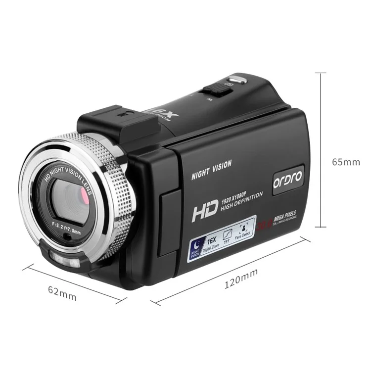 ORDRO V12 3.0 Inch 1080P Full HD Video Camera EU Plug Support Night Vision Vlogging Camera Recorder Home Camcorder