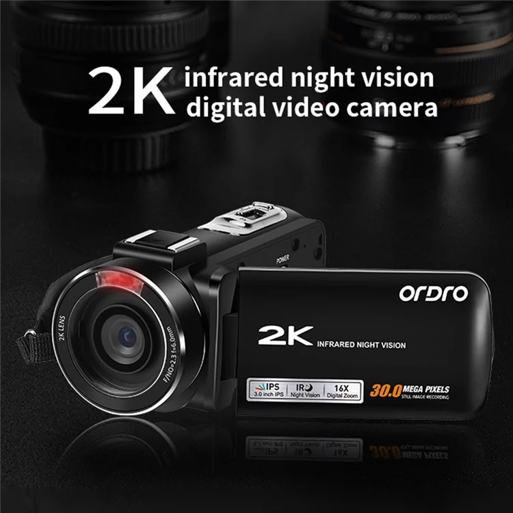 ORDRO Z63 16X Digital Zoom Full HD 2K 3.0-inch Touch Screen Digital Camera + Mic + Bracket + Shading Hood - EU Plug