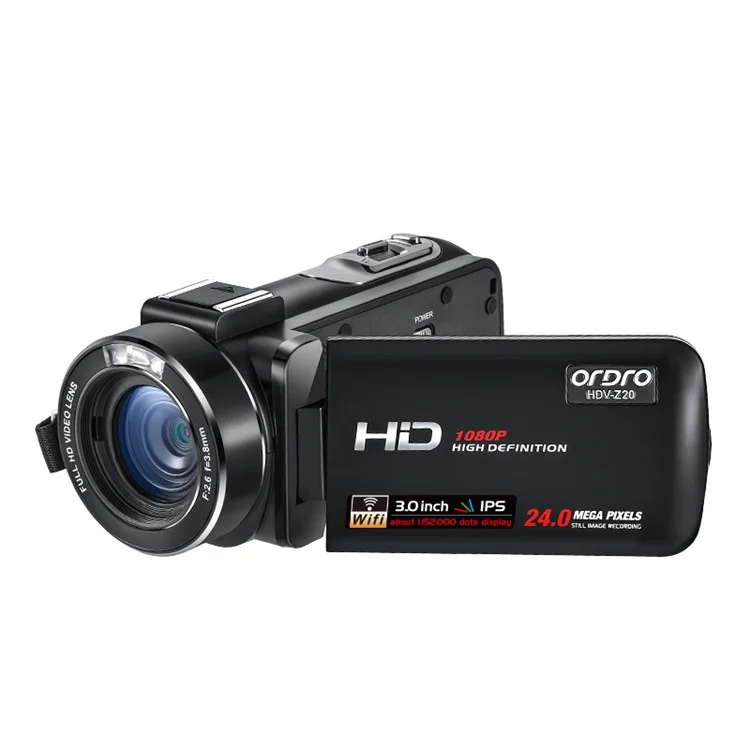 ORDRO Z20 3.0-inch 1080P HD Video Camera Night Vision Digital Camcorder with Microphone and Lend Hood - US Plug