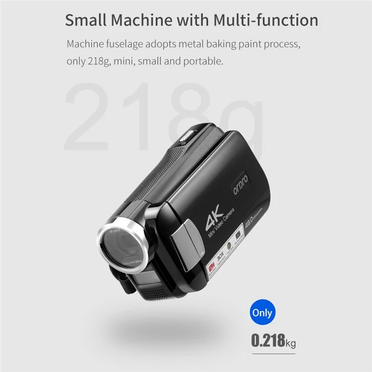 ORDRO AC2 30X Smart Zoom 4K 3.0-inch HD Touch Screen Night Vision Video Camera - EU Plug