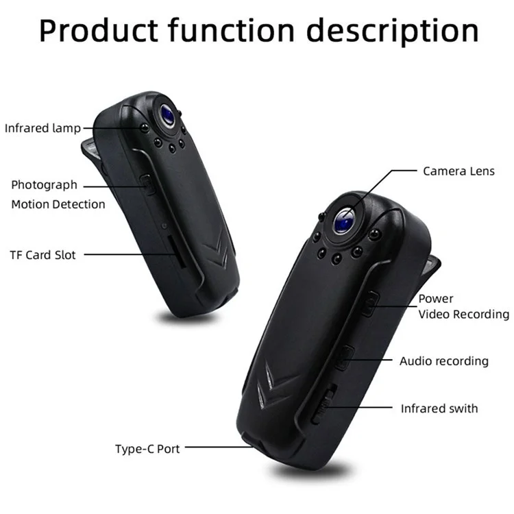 TQ2 1080P HD Mini Camera Video Recorder Clip Type Small Security Night Vision Wide Angle Cam with Motion Detection