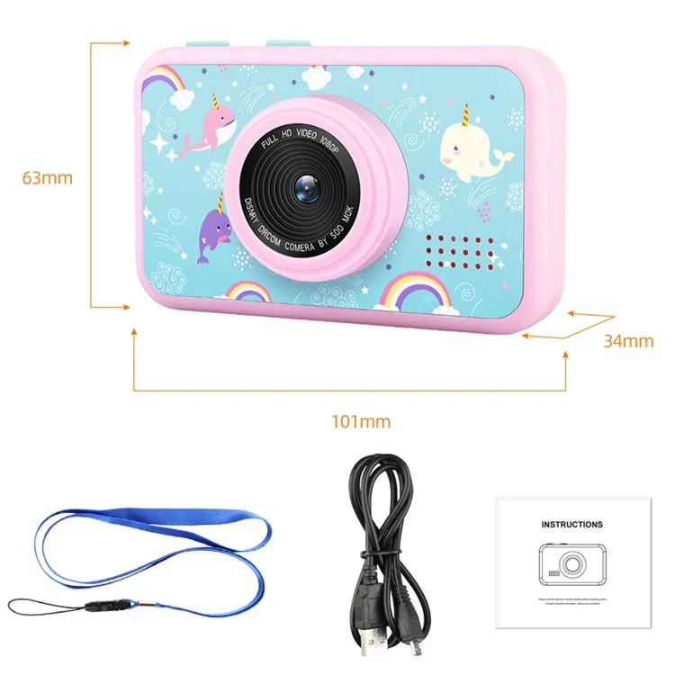 AD-G29D 2.4 inch Screen Kids Camera Front/Back Dual Camera Portable Handheld Mini Camera with Games/Filters/Frames - Pink