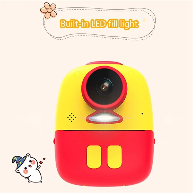 D10m 1080P Cute Instant Print Selfie Camera with 2.0-Inch Screen for Kids, Video Camera Rechargeable Children Toy Learning Camera - Red / Yellow