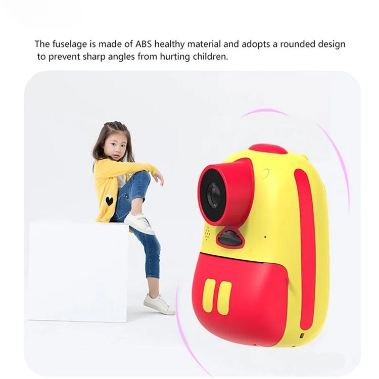 D10m 1080P Cute Instant Print Selfie Camera with 2.0-Inch Screen for Kids, Video Camera Rechargeable Children Toy Learning Camera - Red / Yellow