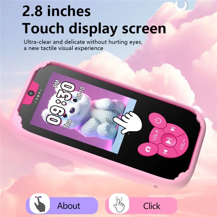 W9 Cartoon Design 2.8-inch Screen Kids Camera Game Alarm Clock Rechargeable HD Camera Toy - Pink