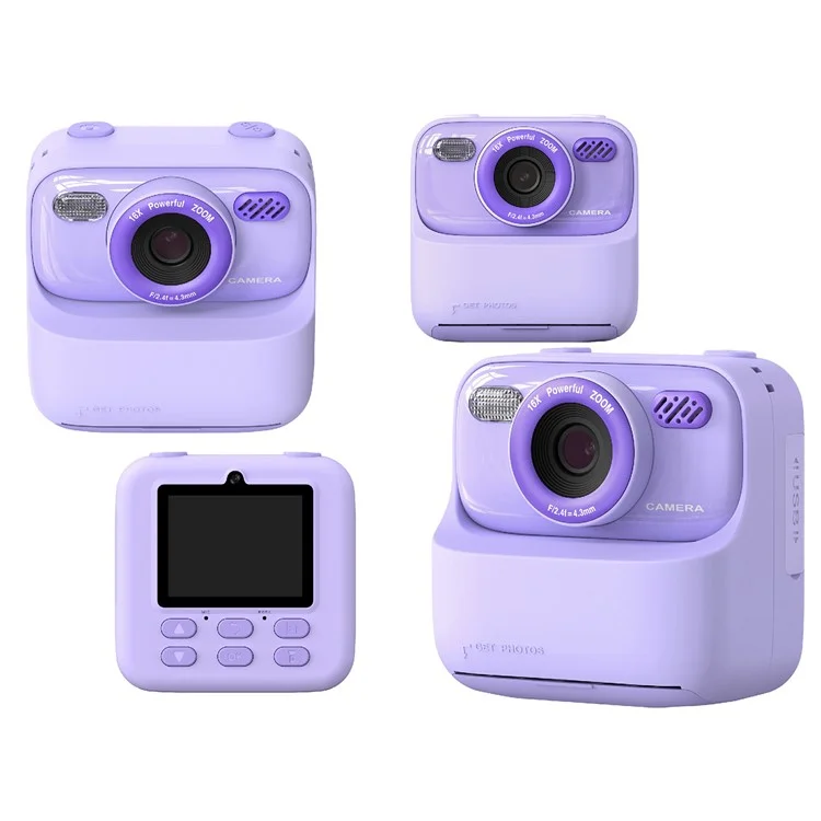 P79 Photo Instant Print Kids Digital Camera Fun Game HD 1080P Dual Lens Camera - Purple