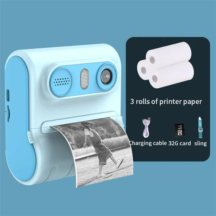 LK001 Kid's Toy Camera Thermal Inkless Photo Printer Mini Printing Device - Blue