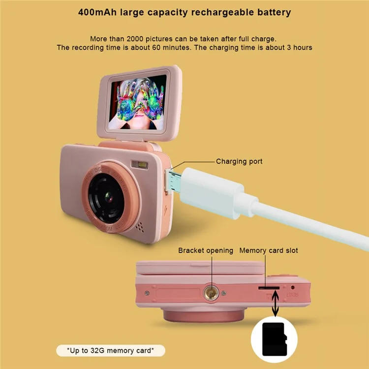 KDC-008A 2.4-Inch Screen Children Camera Flip Design Kids Camera Toy Toddler Birthday Gift