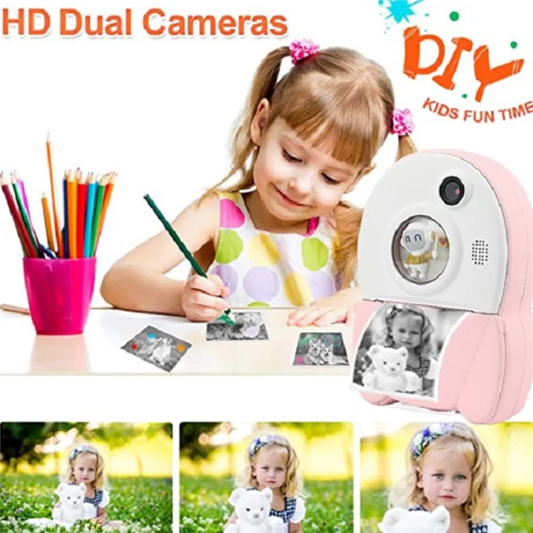 KDC-0013A Children 2.4 inch Screen Toy Camera Instant Photo Printer Mini Printing Device for Kids - Yellow