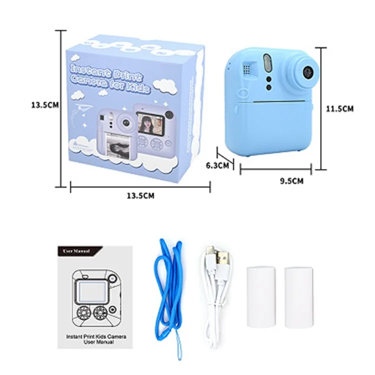 KDC-0013E HD 2.4 inch Screen Kids Camera Thermal Inkless Photo Printer with 32G TF Card+Card Reader - Blue