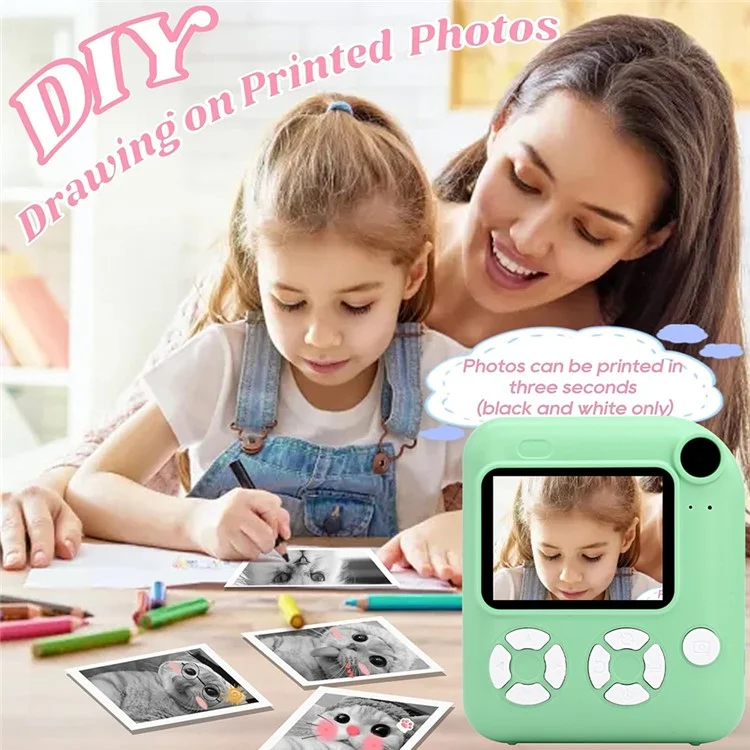 KDC-0013E HD 2.4 inch Screen Kids Camera Thermal Inkless Photo Printer with 32G TF Card+Card Reader - Blue