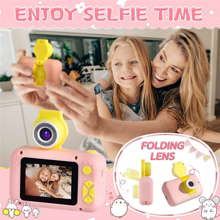 KDC-0025 180 Degree Flip Lens 2.0 Inch Screen Mini Kids Camera Video Recorder, without Silicone Case - Pink