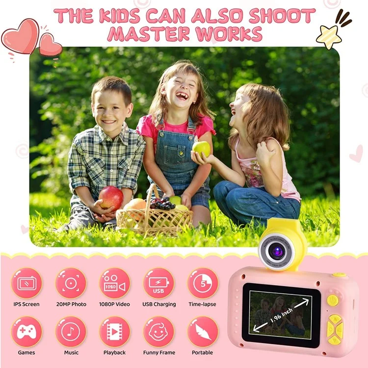 KDC-0025 180 Degree Flip Lens 2.0 Inch Screen Mini Kids Camera Video Recorder, without Silicone Case - Pink