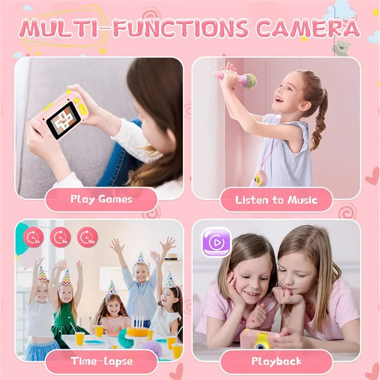 KDC-0025 180 Degree Flip Lens 2.0 Inch Screen Mini Kids Camera Video Recorder, without Silicone Case - Pink