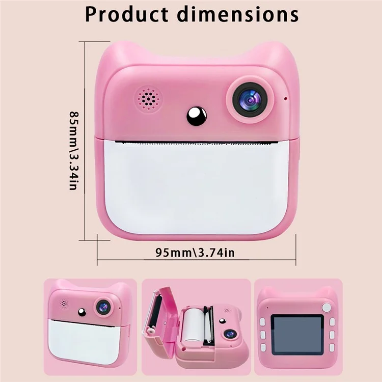 A25 2.4 Inch Kids Instant Print Digital Camera Built-In Games Video Recorder, with 32G TF Card + Card Reader - Pink