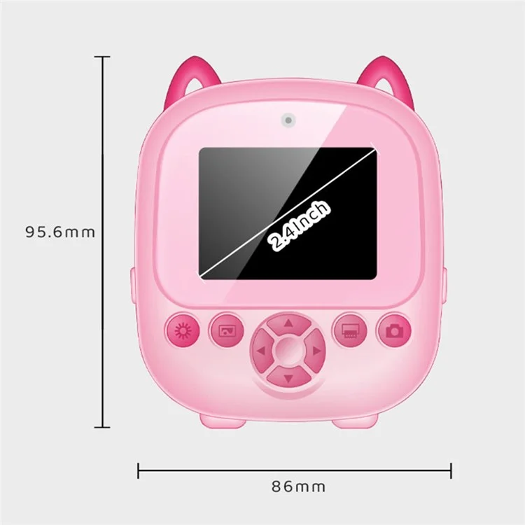 S5 2.4-Inch HD Dual Lens Cartoon Kids Instant Print Camera MP3 Player Video Recorder, with 32G Memory Card + Card Reader - Pink