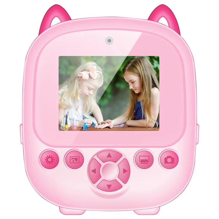 S5 2.4-Inch HD Dual Lens Cartoon Kids Instant Print Camera MP3 Player Video Recorder, with 32G Memory Card + Card Reader - Pink