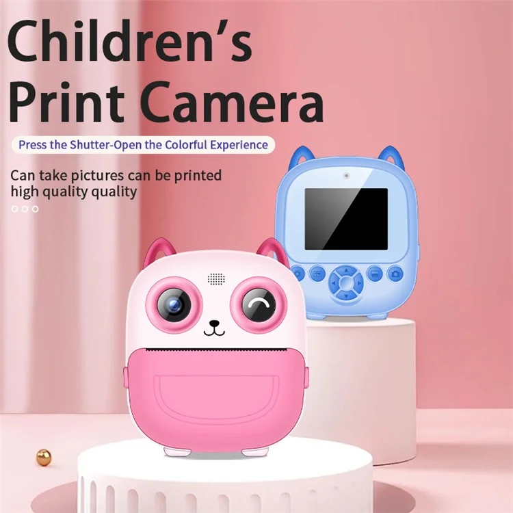 S5 2.4-Inch HD Dual Lens Cartoon Kids Instant Print Camera MP3 Player Video Recorder, with 32G Memory Card + Card Reader - Pink