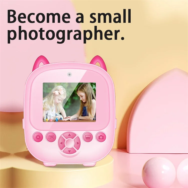 S5 2.4-Inch HD Dual Lens Cartoon Kids Instant Print Camera Built-In Games MP3 Player Video Recorder - Pink