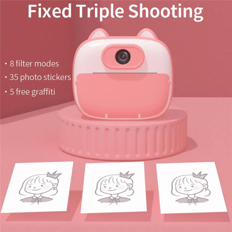 D13 2.0-inch Screen 10x Zoom Instant Print Kids Camera Children Toy Birthday Gift - Pink