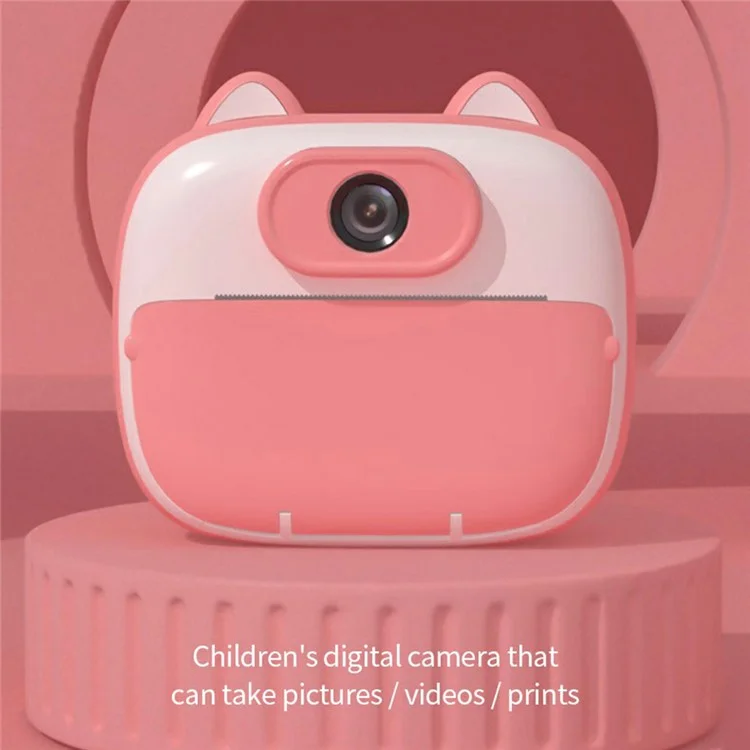 D13 2.0-inch Screen Dual Lens Instant Print Kids Camera Children Toy, with 32G Memory Card + Card Reader - Pink