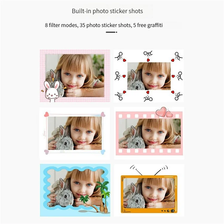 D13 2.0-inch Screen Dual Lens Instant Print Kids Camera Children Toy, with 32G Memory Card + Card Reader - Pink