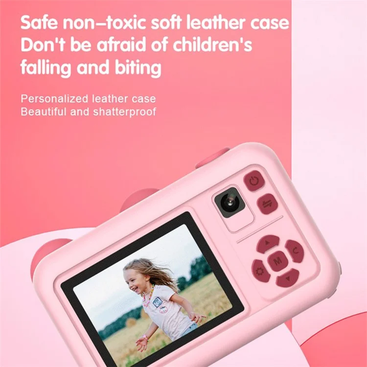 D32 2.0 Inch IPS Screen Dual Lens Mini Kids Camera Video Recorder with Tripod, with 32G Memory Card + Card Reader - Pink