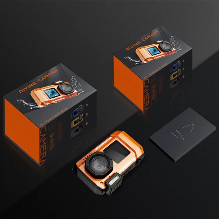 D50 HD Outdoor Sports Waterproof Action Camera 2.88+1.44 inch Dual Screen Camera, with 32G TF Card + Card Reader - Orange