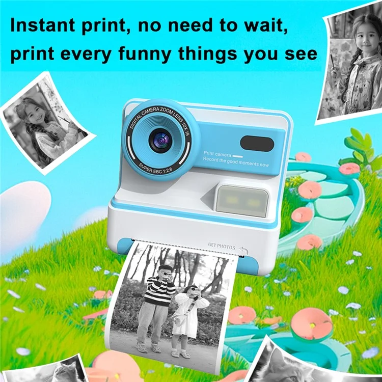 D101 2.4-inch HD Screen Dual Lens Kids Instant Camera Photo Thermal Printer - Blue