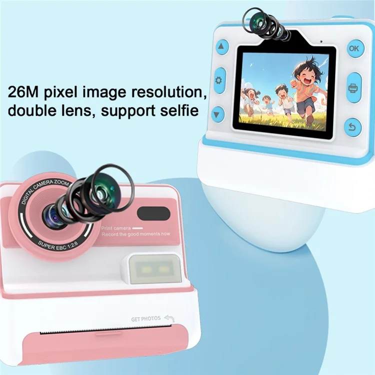 D101 2.4-inch HD Screen Dual Lens Kids Instant Camera Photo Thermal Printer - Blue