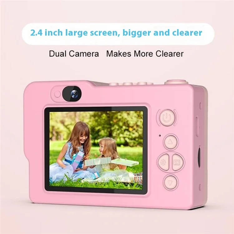 H8 Cartoon Building Block Toy 2.4-inch IPS Screen Camera Kids Dual Lens Digital Camera with 32G TF Card + Card Reader - Red Dinosaur