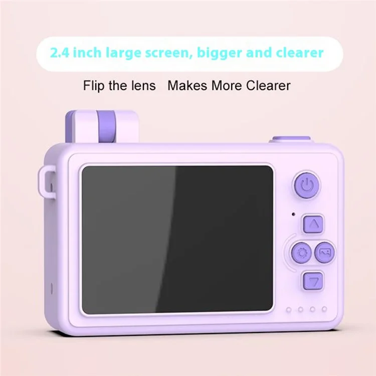 M1 Rabbit Building Block Toy Flip Lens Digital Camera 2.4-inch Screen Kids Camera with Tripod - Purple