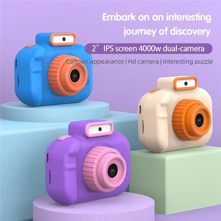 H7 2.0-Inch IPS Cute Kids Camera 4000W HD Mini SLR Front and Rear Digital Camera - Purple