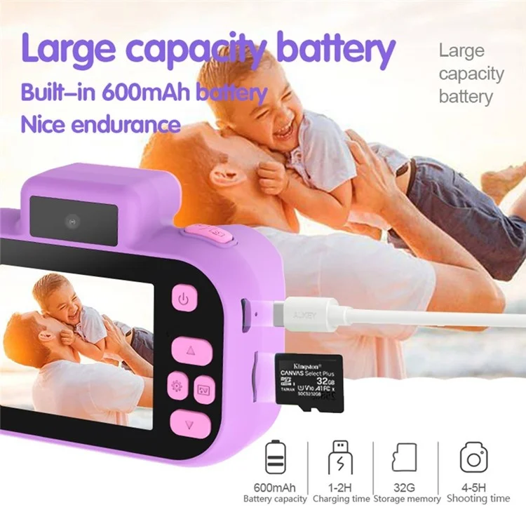 H7 2.0-Inch IPS Cute Kids Camera 4000W HD Mini SLR Front and Rear Digital Camera - Purple