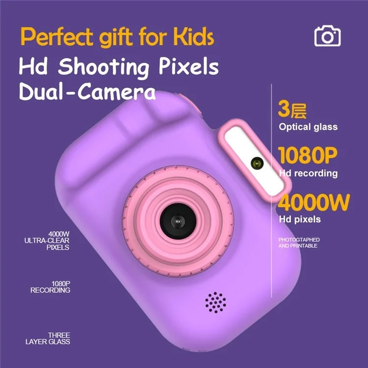 H7 2.0-Inch IPS Cute Kids Camera 4000W HD Mini SLR Front and Rear Digital Camera - Purple