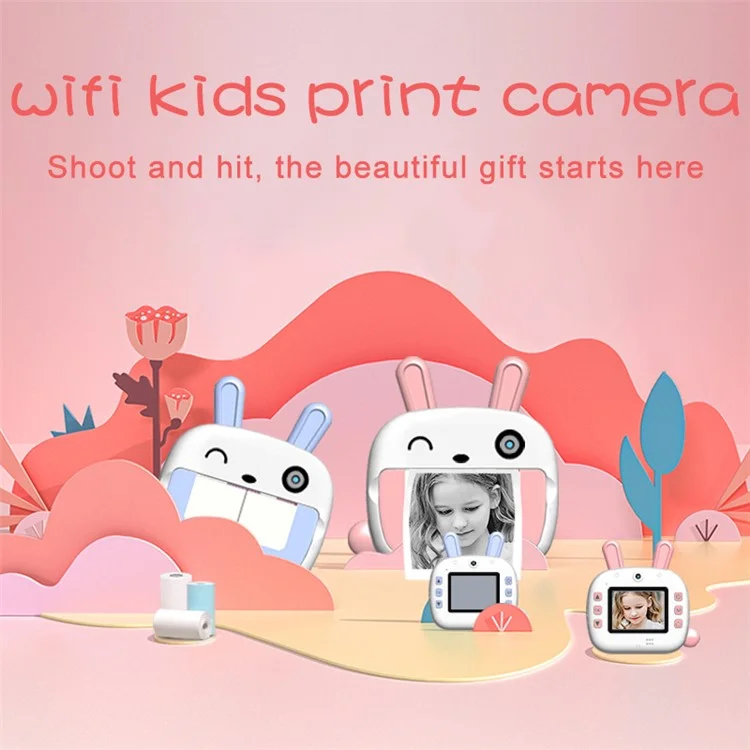 K09 2.4-inch Display Thermal Paper Print Camera for Children Portable Mini WiFi Instant Camera - Blue