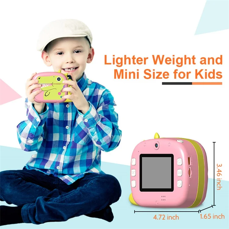 K07 Dinosaur Shape Front / Rear Dual Kids Camera 2.4 Inch IPS Screen WiFi Instant Print Digital Camera - Pink