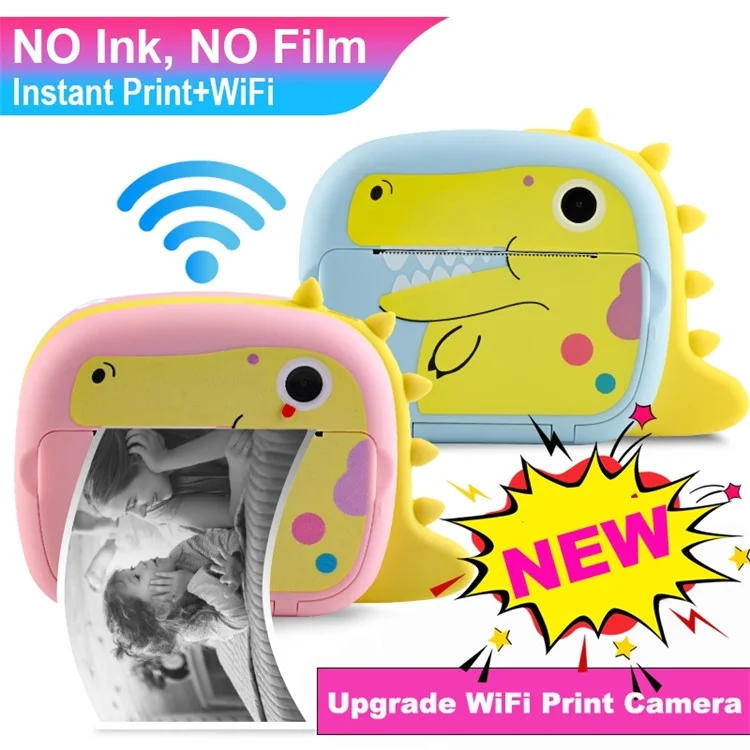 K07 Dinosaur Shape Front / Rear Dual Kids Camera 2.4 Inch IPS Screen WiFi Instant Print Digital Camera - Pink