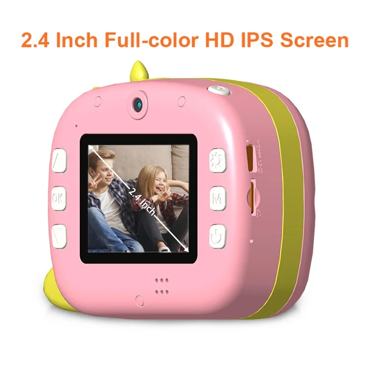 K07 Dinosaur Shape Front / Rear Dual Kids Camera 2.4 Inch IPS Screen WiFi Instant Print Digital Camera - Pink