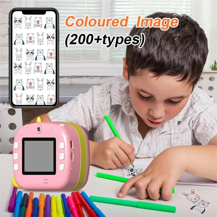 K07 Dinosaur Shape Front / Rear Dual Kids Camera 2.4 Inch IPS Screen WiFi Instant Print Digital Camera - Pink