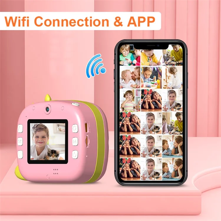 K07 Dinosaur Shape Front / Rear Dual Kids Camera 2.4 Inch IPS Screen WiFi Instant Print Digital Camera - Pink