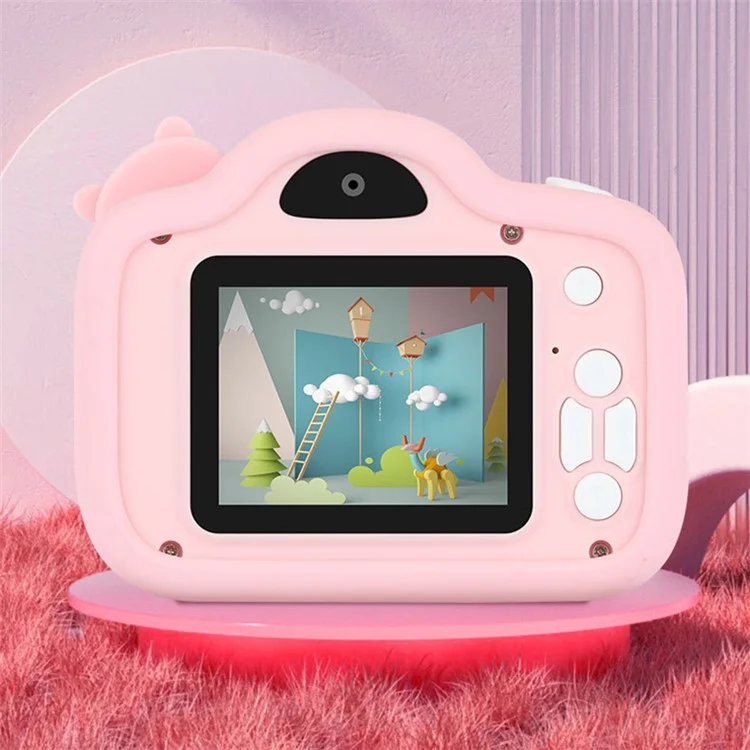 A15 Cartoon Pig 2.0 inch Screen Kids Camera Rechargeable HD Dual Lens Digital Camera Toy - Pink