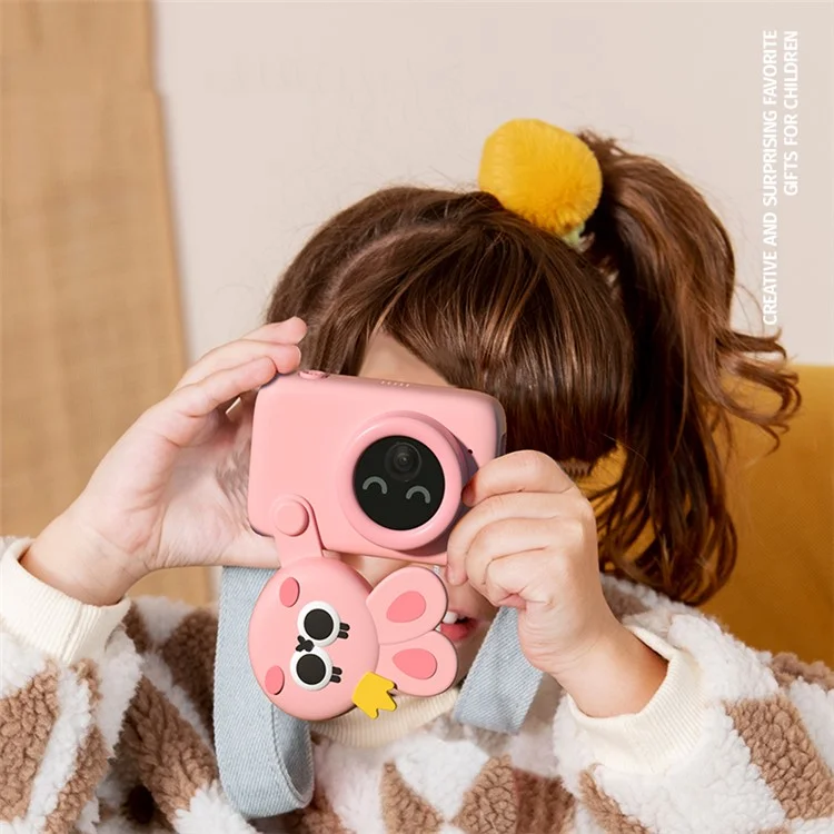 K12 AI Object Recognition Children Camera 64MP 2.4 inch Kids Digital Camera Video Camera Birthday Gifts Toys - Pink