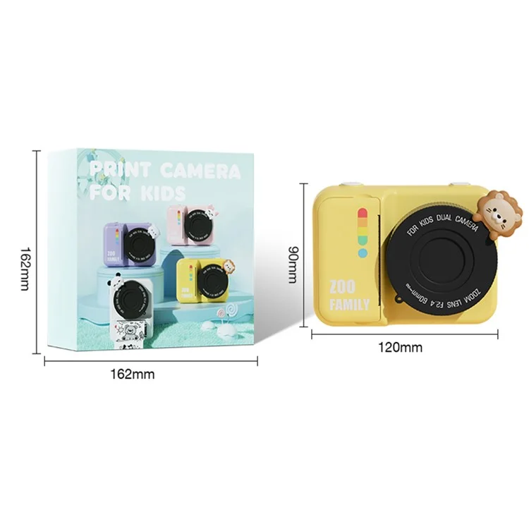 P2 4800W Pixel HD 3.0-inch Instant Camera WiFi Transmission Print Camera with Lanyard Charging Cable - Yellow Lion