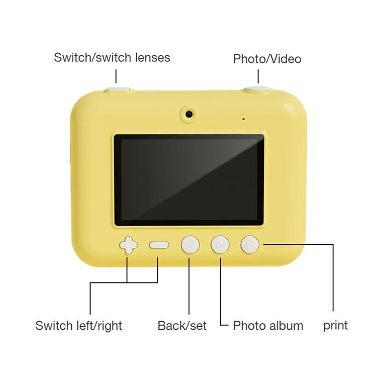 P2 4800W Pixel HD 3.0-inch Instant Camera WiFi Transmission Print Camera with Lanyard Charging Cable - Yellow Lion