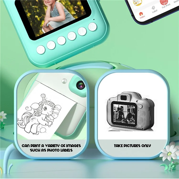 Q6 Instant Print Camera for Kids Digital Camera for Inkless Photo Lable Printing - Green