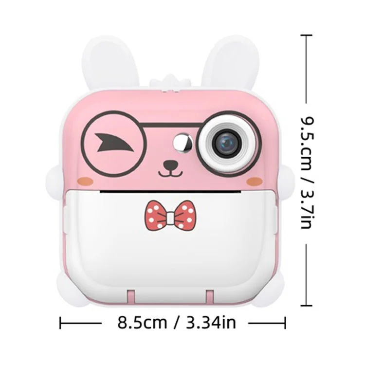 Q5 Kids Toy Rabbit Shape 2.4-Inch Inkless Photo Printer Camera with 32G Memory Card+Card Reader - Pink